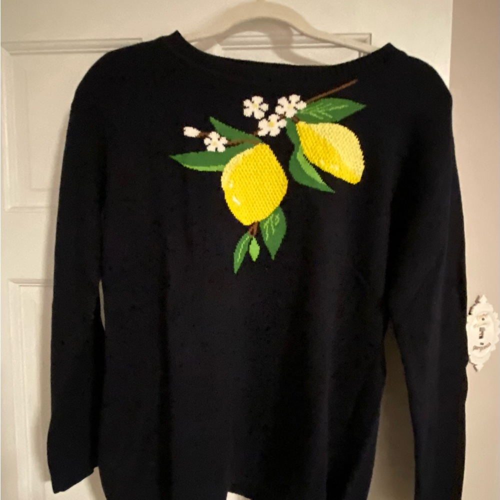 NWT Talbots navy blue sweater with lemon design. Size Petite Small.